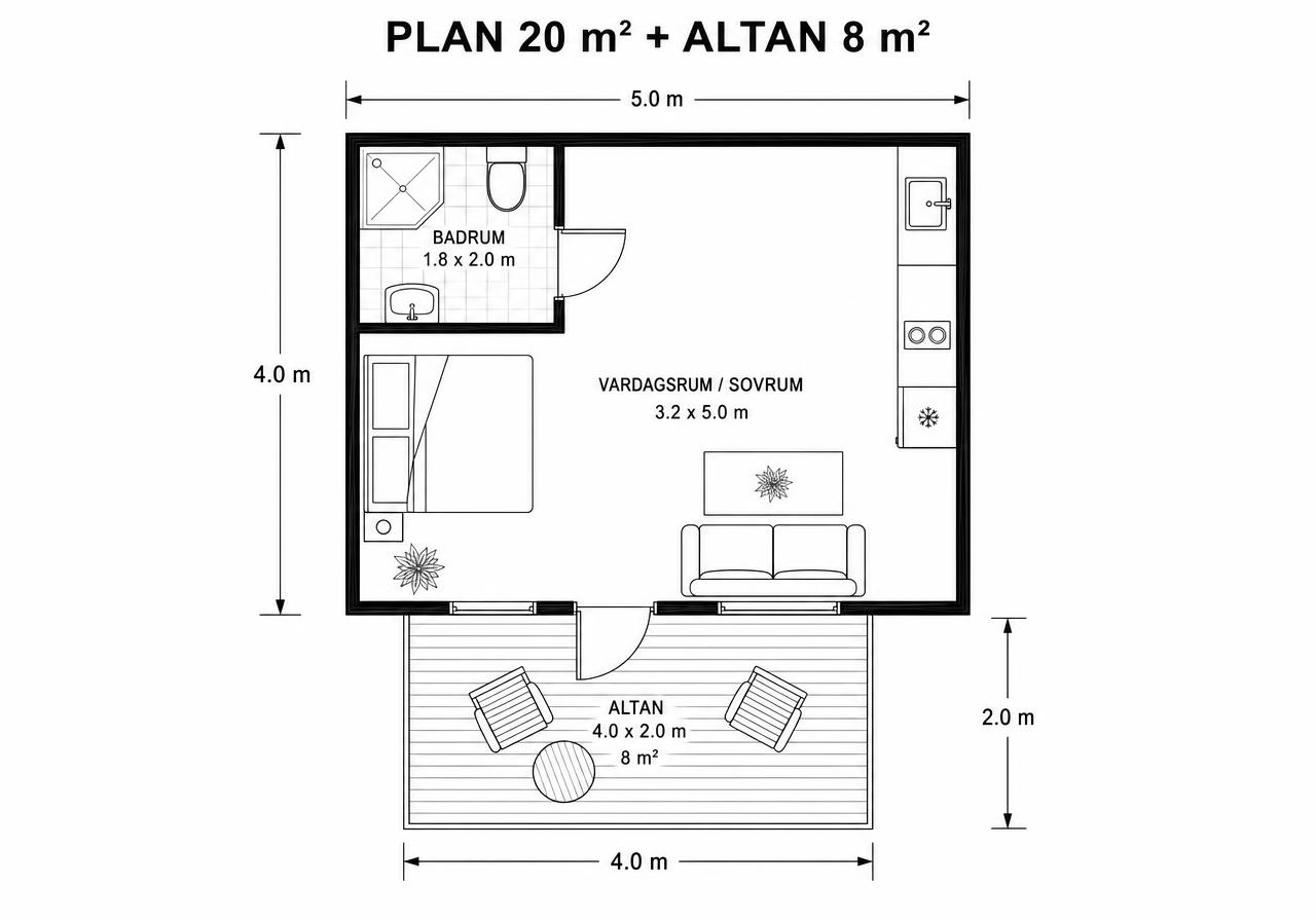 Planlösning för Nordan 20 med altan