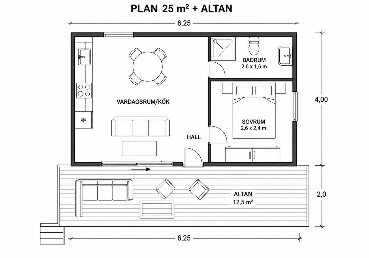 Planlösning för Nordan 25 med altan