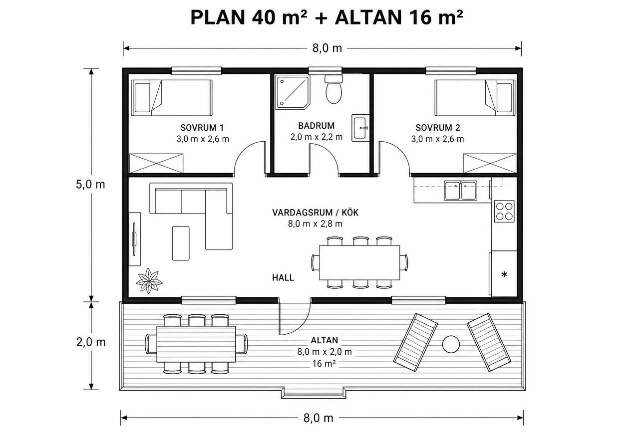 Planlösning för Nordan 40 med altan