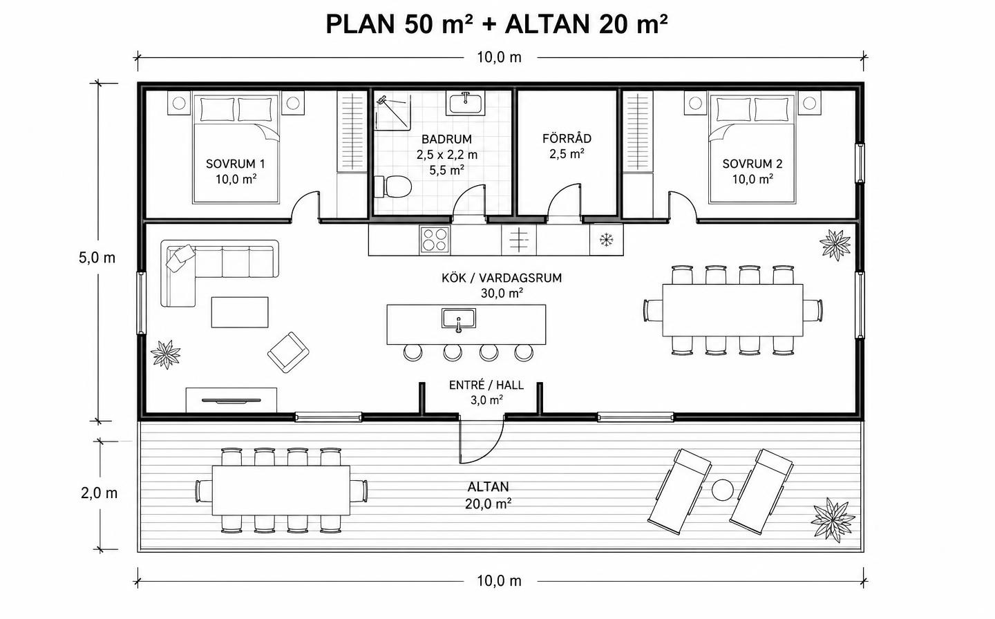 Planlösning för Nordan 50 med altan